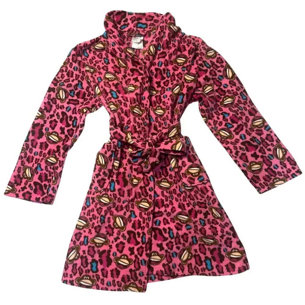 Bobby-Jack Girls Pink Leopard Robe 14/16 – Cartoon Monkey Bathrobe‎ 32